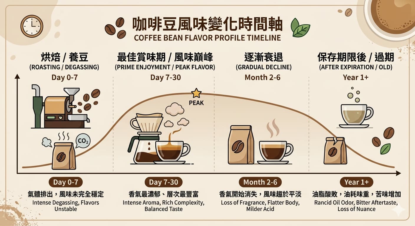 咖啡豆風味變化時間軸